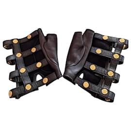 Chanel-Rare Chanel 18C Paris-Greece Runway Black Leather Fingerless Gloves Size 7-Black,Gold hardware