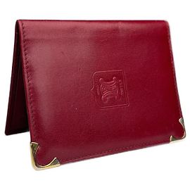 Céline Vintage Celine Paris Leather Card Holder Dark Red Red