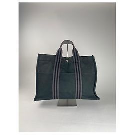 Bolsa de compras vintage em lona Hermès preta Preto