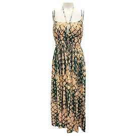 Vestido midi Freya con cuello halter en estampado de fósiles melocotón / verde Ulla Johnson Multicolor