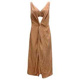 Autre Marque-Deveaux New York Caramel Renada Twist-Front Midi Dress-Camel