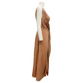 Autre Marque-Deveaux New York Caramel Renada Twist-Front Midi Dress-Camel