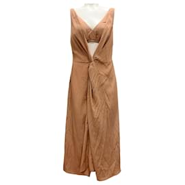 Autre Marque-Deveaux New York Caramel Renada Twist-Front Midi Dress-Camel