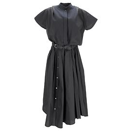 Robe midi à manches coupées ceinturée Sacai en polyester noir Noir