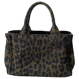 Prada Leopard Camouflage Canvas Handbag Khaki Khaki
