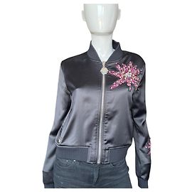 Giacca Bomber Philipp Plein Nera con Strass Cotone Lino Nero