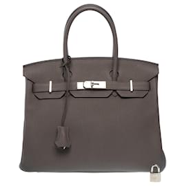 Hermès-HERMES Birkin 30 Bag in Gray Leather - 102594-Grey