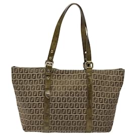 Fendi-FENDI Zucchino Canvas Tote Bag Beige Gold Auth hk2114-Beige,Golden