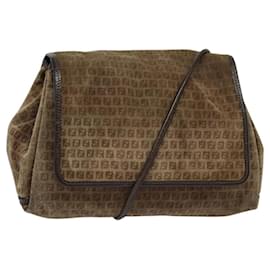 Fendi-FENDI Zucchino Canvas Shoulder Bag Brown Auth ti2888-Brown