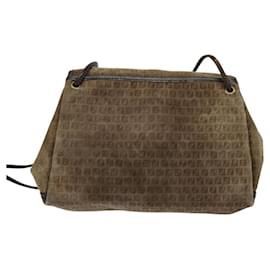 Fendi-FENDI Zucchino Canvas Shoulder Bag Brown Auth ti2888-Brown