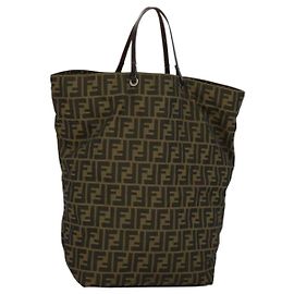 FENDI Zucca Canvas Hand Bag Brown Black Auth th5711 Brown Black