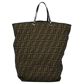 Fendi-FENDI Zucca Canvas Hand Bag Brown Black Auth th5711-Brown,Black