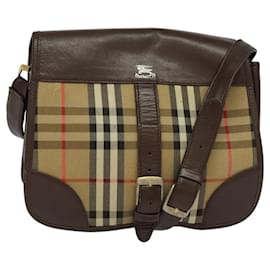 Autre Marque-Burberrys Nova Check Shoulder Bag Canvas Leather Brown Gold Auth BA335-Brown,Golden