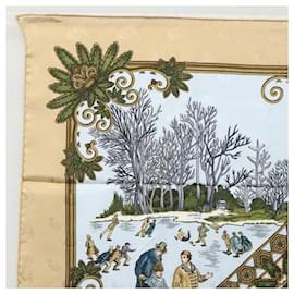 Hermès-HERMES Carre 90 Scarf ""Joise d' hiver"" Silk Brown White Auth hk2278-Brown,White