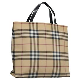 BURBERRY Nova Check Hand Bag PVC Beige Silver Auth bs23486 Silvery Beige