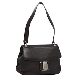 Salvatore Ferragamo Schultertasche aus braunem Leder mit Silber authentisch bs23091 Braun Silber