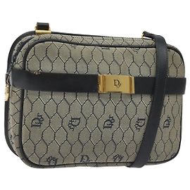 Borsa a spalla in tela a nido d'ape Christian Dior oro navy Auth EC396 D'oro Blu navy