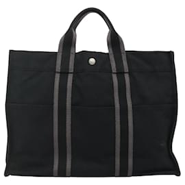 Hermès-HERMES Fourre Tout MM Sac à Main Toile Noir Auth ti2873-Noir