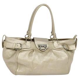 Sac à main Gancini en cuir argent or Auth JB034 de Salvatore Ferragamo Argenté Doré