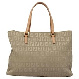 Fendi-FENDI Zucchino Canvas Tote Bag Beige Auth mr1029-Beige