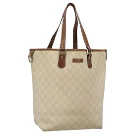 GUCCI GG Supreme Tote Bag PVC Leather White 189896 Auth nb175 White