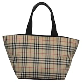 Autre Marque-Burberrys Nova Check Blue Label Tote Bag Nylon Beige Black Auth bs23599-Black,Beige
