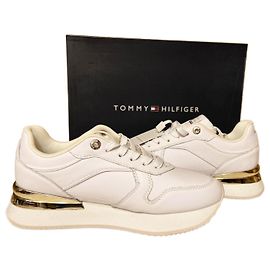Tommy Hilfiger Leder Sneakers mit Metallabsatz Weiß