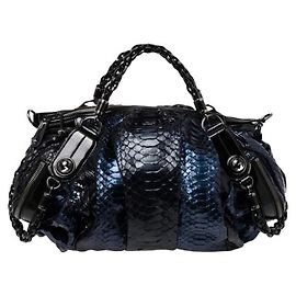 Gucci Blue Python & Black Leather Large Galaxy Bag Black Blue Dark blue