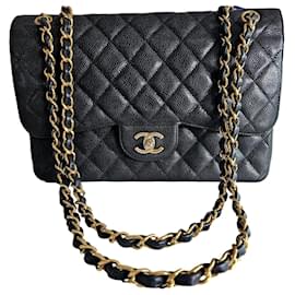 Chanel-Chanel Black Caviar Leather Jumbo Double Flap Bag-Black,Gold hardware
