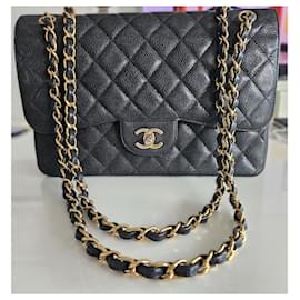 Chanel-Chanel Black Caviar Leather Jumbo Double Flap Bag-Black,Gold hardware