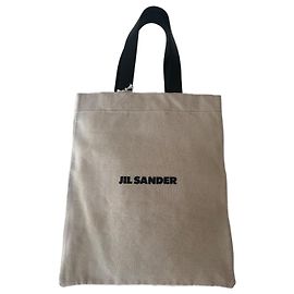 Bolsa tote de lona com estampa de logo Jil Sander Preto Bege Palha
