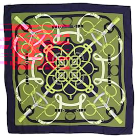 Hermès-Red and purple silk floral printed scarf-Red