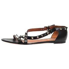Valentino Black Rockstud leather flat sandals - size EU 41 Black