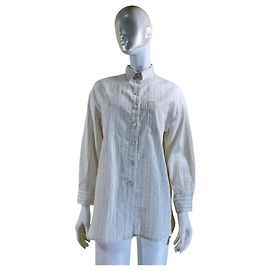 Camicia a righe Twin Set in misto lino bianca Bianco