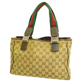 Gucci-Gucci Brown Tote Bag GG Canvas Sherry Line-Brown