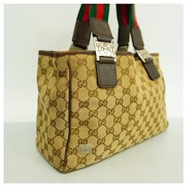 Gucci-Gucci Brown Tote Bag GG Canvas Sherry Line-Brown