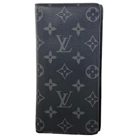 Louis Vuitton-Louis Vuitton Long Wallet Monogram Eclipse Portefeuille Brazza-Brown,Black