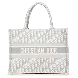 Dior-Dior Gray Medium Oblique Canvas Book Tote-Brown,Grey