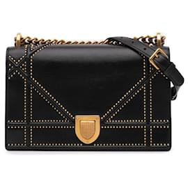 Dior-Dior Black Medium Studded Lambskin Diorama Flap-Black