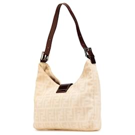 Fendi-Fendi Brown Zucca Canvas Shoulder Bag-Brown,Beige