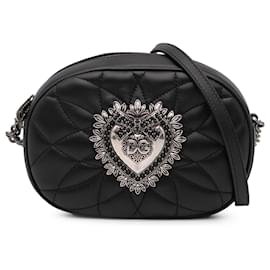 Dolce & Gabbana-Dolce & Gabbana Black Mini Leather Devotion Crossbody-Black