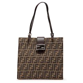 Fendi-Fendi Brown Zucca Canvas Tote-Brown,Dark brown