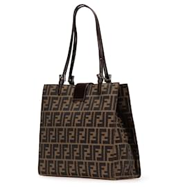Fendi-Fendi Brown Zucca Canvas Tote-Brown,Dark brown