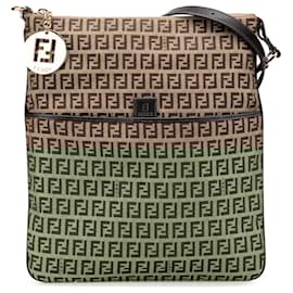 Fendi-Fendi Brown Zucchino Canvas Crossbody-Brown,Light brown