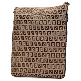Fendi-Fendi Brown Zucchino Canvas Crossbody-Brown,Light brown