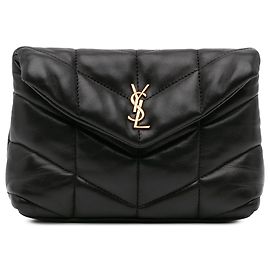 Saint Laurent Black Small Lambskin LouLou Puffer Clutch Black