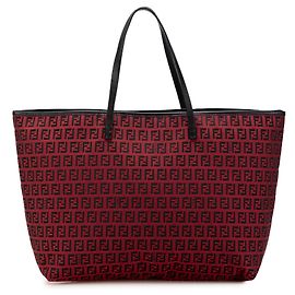 Fendi Red Medium Zucchino Canvas Roll Tote Red Dark red