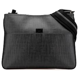 Fendi-Fendi Black Zucca Coated Canvas Crossbody-Black
