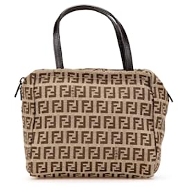 Fendi-Fendi Brown Mini Zucchino Canvas Handbag-Brown,Beige