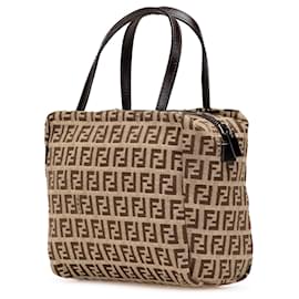 Fendi-Fendi Brown Mini Zucchino Canvas Handbag-Brown,Beige